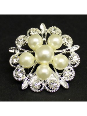 Diamante And Pearl Flower Brooch 