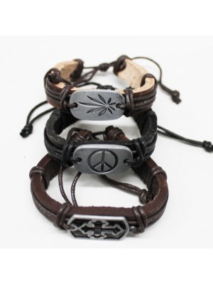 Fashion Leather Friendship Bracelet Assorted Design Black / Brown