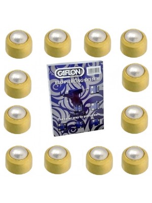 Caflon Ear Piercing Studs Gold Plated Cabachons Regular 4mm Bezel Set Pearl