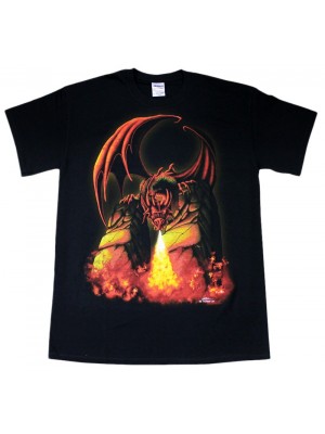 Fire Breathing Dragon Black Cotton T-Shirt