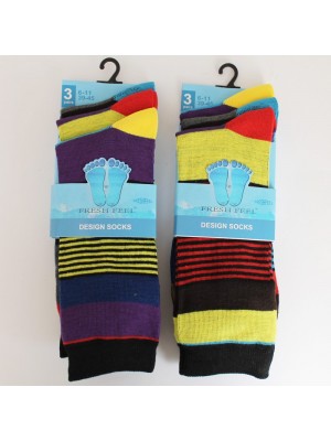 Fresh Feel Colourful Multi Striped Mens Socks (Assorted Colours)