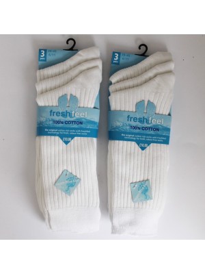 Fresh Feel Men's 100% Cotton Seam Free Toe Socks - White 
