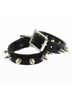 1 Row Spiked Real Leather Wristband