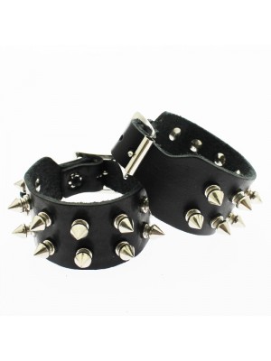 2 Row Spiked Real Leather Wristband