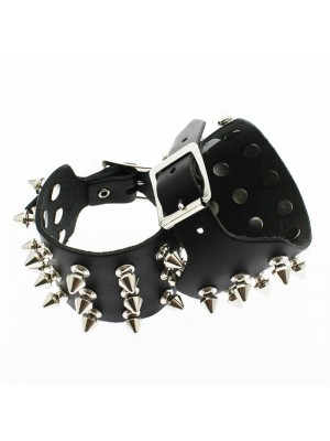 3 Row Spiked Real Leather Wristband