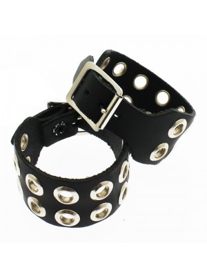 2 Row Black Studded Button Style Real Leather Bracelet