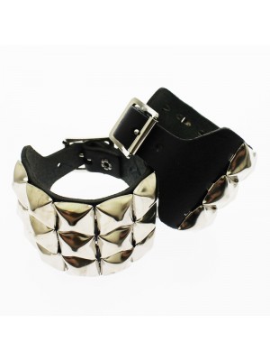 3 Row Pyramid Studded Leather Wristband