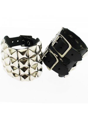 4 Row Pyramid Studded Leather Wristband