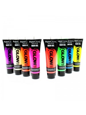 Paint Glow UV Neon Glow In The Dark Hair Gel - 8 Pcs