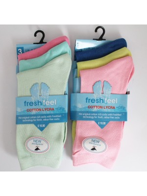 Ladies Fresh Feel Cotton Lycra Ankle Socks-Pastel Colours 
