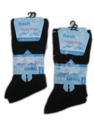 Men's Fresh Feel Non-Elastic Easy Grip Ribbed Socks - Black 