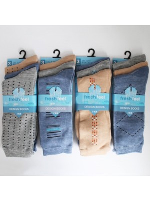 Men's Fresh Feel Non-Elastic Easy Grip Design Socks - Light Assorted 