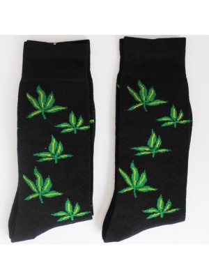 Multi Cannabis Leaf Print Black Socks