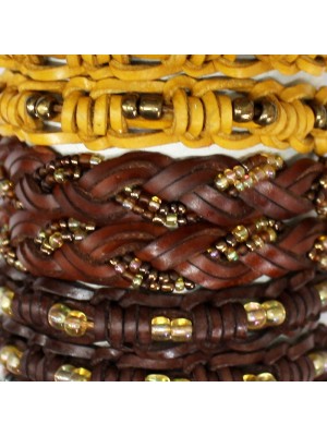 Friendship Leather Bracelet In Plated Beads Assorted On A Display Roll