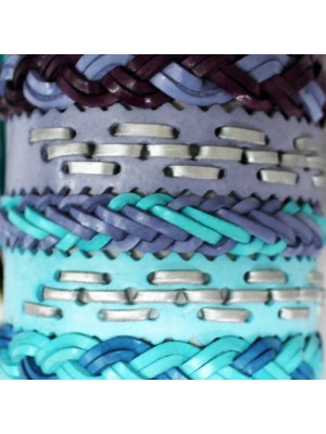 Friendship Leather Bracelet On The Roll Assorted Colours With Blue Plated