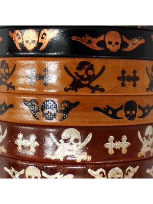 Friendship Leather Bracelet On The Roll Skulls Design Brown/ Black Assorted 