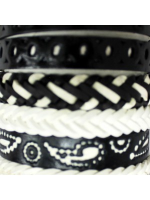 Friendship Leather Bracelet On The Roll Black & White Assorted 
