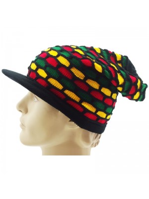 Mens Rasta Slouch Peak Hat - Rasta Colours