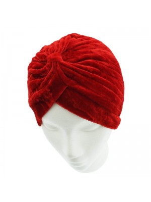 Velvet Turban Hat In Red Colour