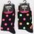 Ladies Black Fluorescent Ankle Socks- Spots Pattern
