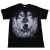 Green Eye Wolf Face Design Black Cotton T-Shirt