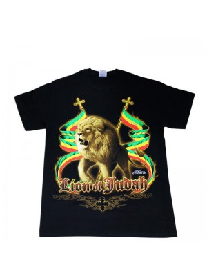 Lion Of Judah Design Black Cotton T-Shirt