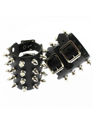 4 Row Spiked Real Leather Wristband