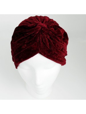 Velvet Turban Hat In Burgundy Colour