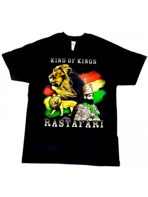 "King of Kings" Rastafari Design Black Cotton T-Shirt