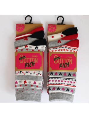 Ladies Cotton Rich Socks - Red And Black Assortment