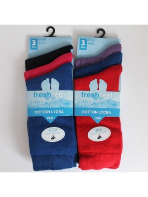 Ladies Fresh Feel Cotton Lycra Ankle Socks-Assorted Colours 