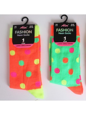 Ladies Neon Ankle Socks - Dots Pattern
