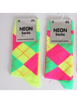 Ladies Neon Argyle Pattern Socks (Assorted Colours)