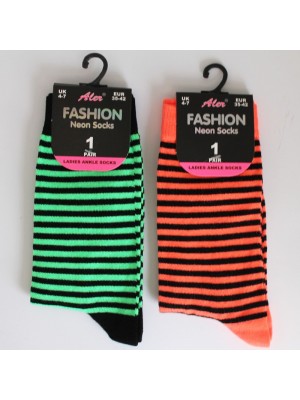 Ladies' Black & Neon Stripes Ankle Socks (Assorted Colours)