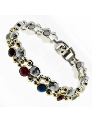 Magnetic Bracelet With 11 Magnets - Two Tone Multicoloured Stones 