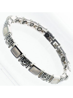 Magnetic Bracelet With 18 Magnets - Silver With Light Pink Stones