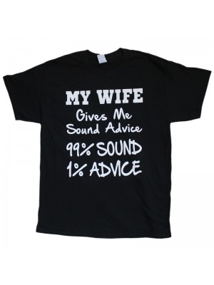 "My Wife Gives Sound Advice" Design Black Cotton T-Shirt