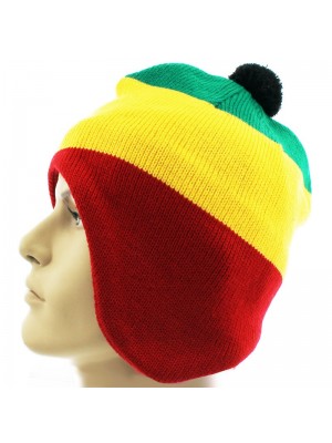 Rasta Design Knitted Bobble Hat