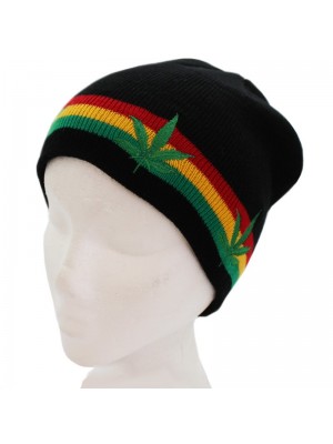 Mens Rasta Design Beanie Hat - Cannabis Print 