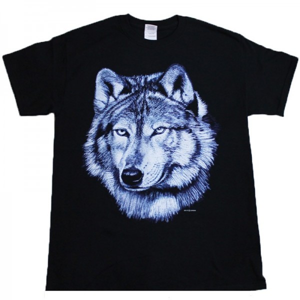 Lone Wolf Face Design Black Cotton T-Shirt Wholesale